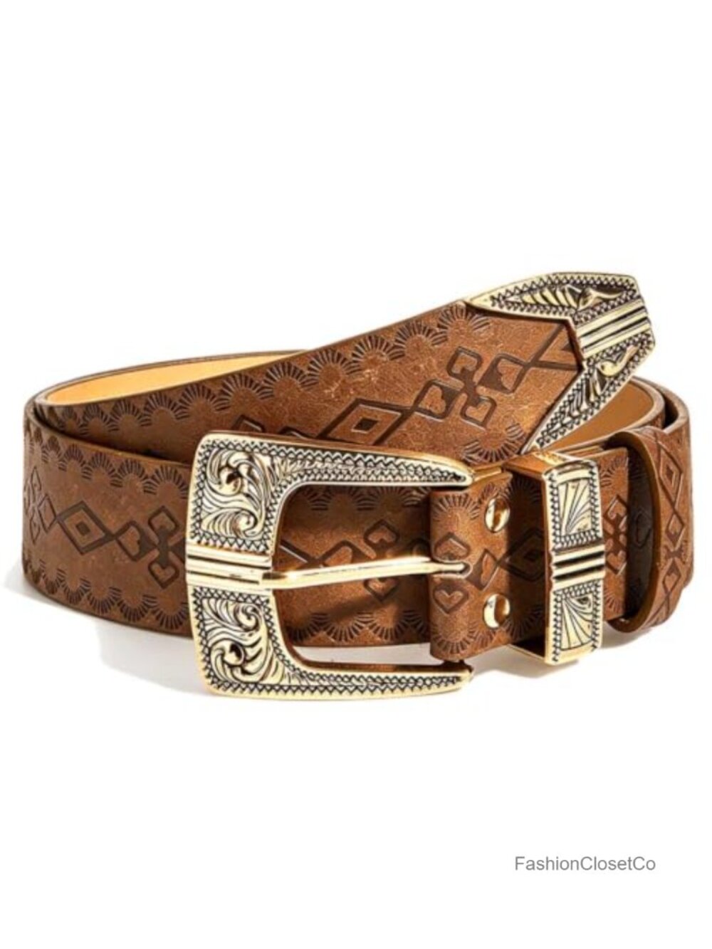 Western Cowgirl Embossed Faux Leather Belt Vintage Y2K Waist Belt